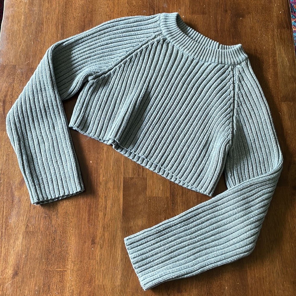 Zara gray Cropped Ribbed Sweater
